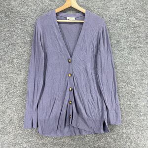 Loft Cardigan Women M Medium Gray V-Neck Button Up Long Sleeve Cotton Casual